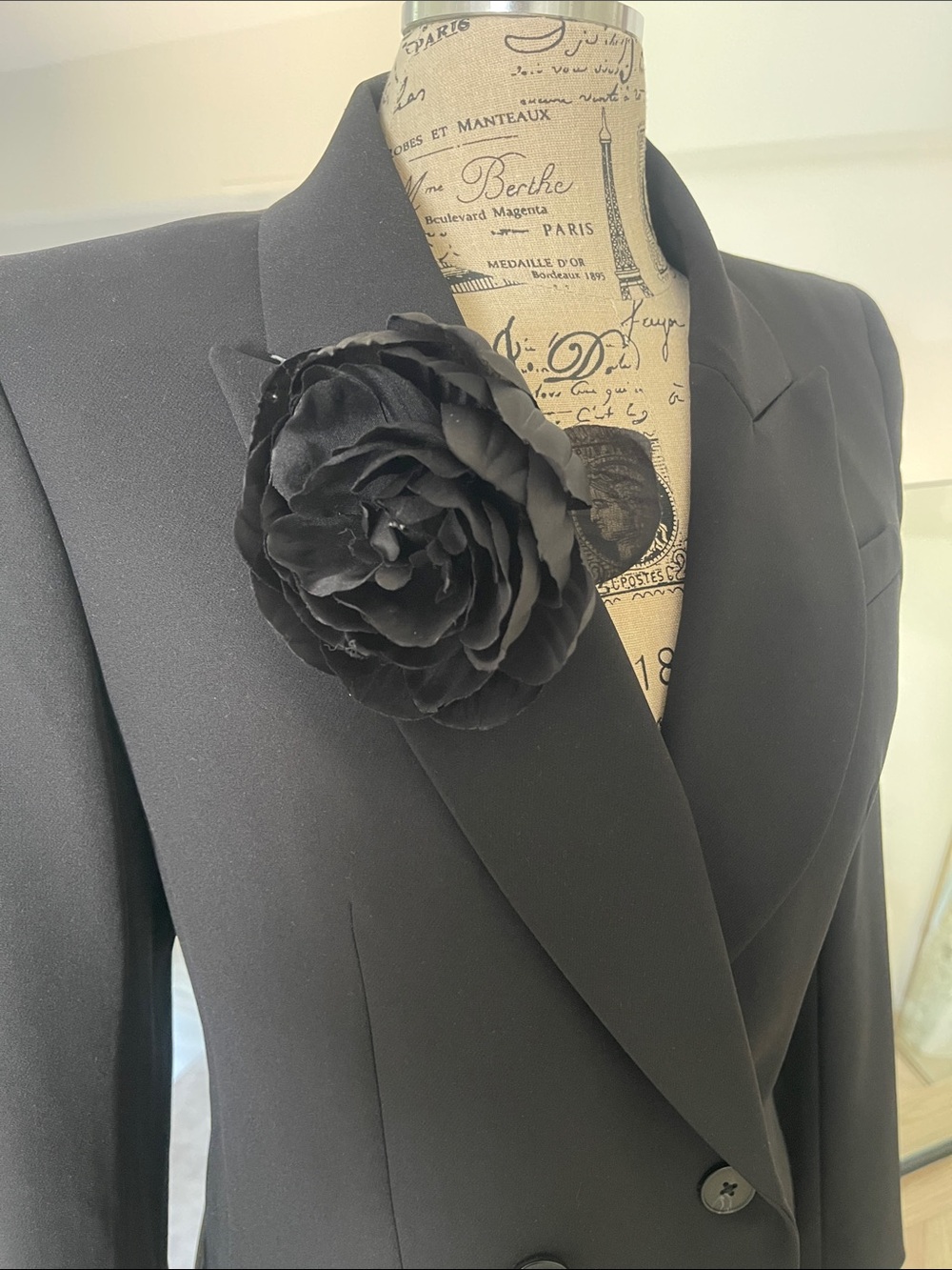 Women's Black Double-Breasted Blazer Jacket - Picture 2 of 5